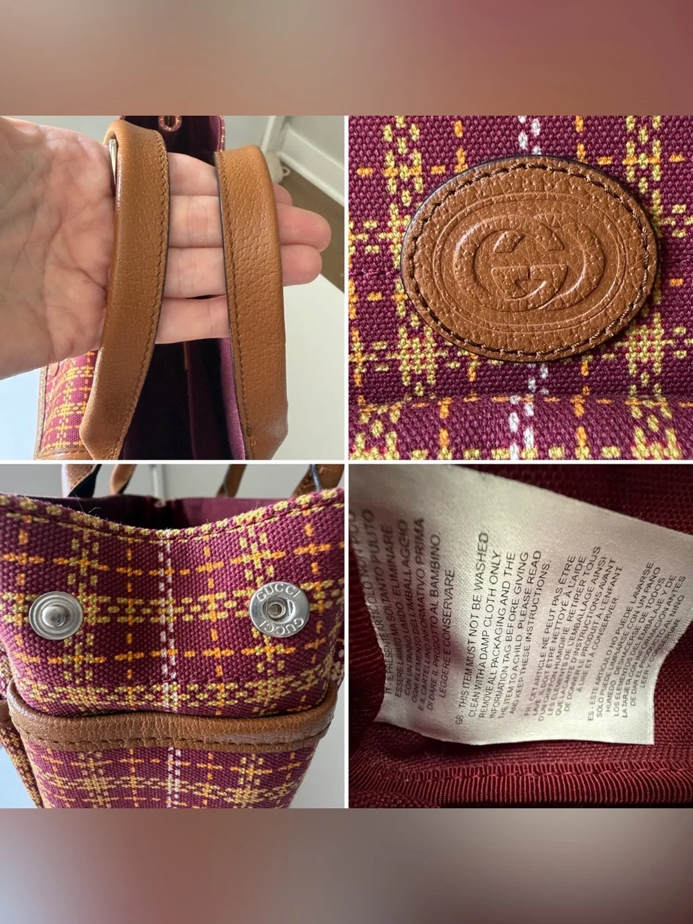 Gucci Check Tote Bag Bordeaux Plaid Leather - style 628159